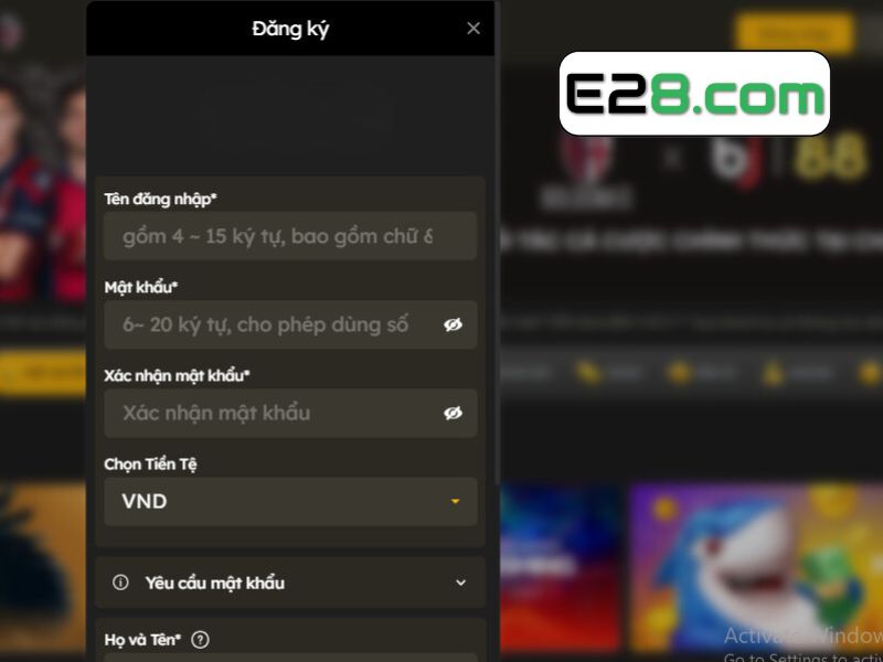 Đăng ký tại khoản E28 để tham gia cá cược